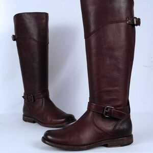 Frye Phillip Riding Knee High Leather Boots in Dark Brown